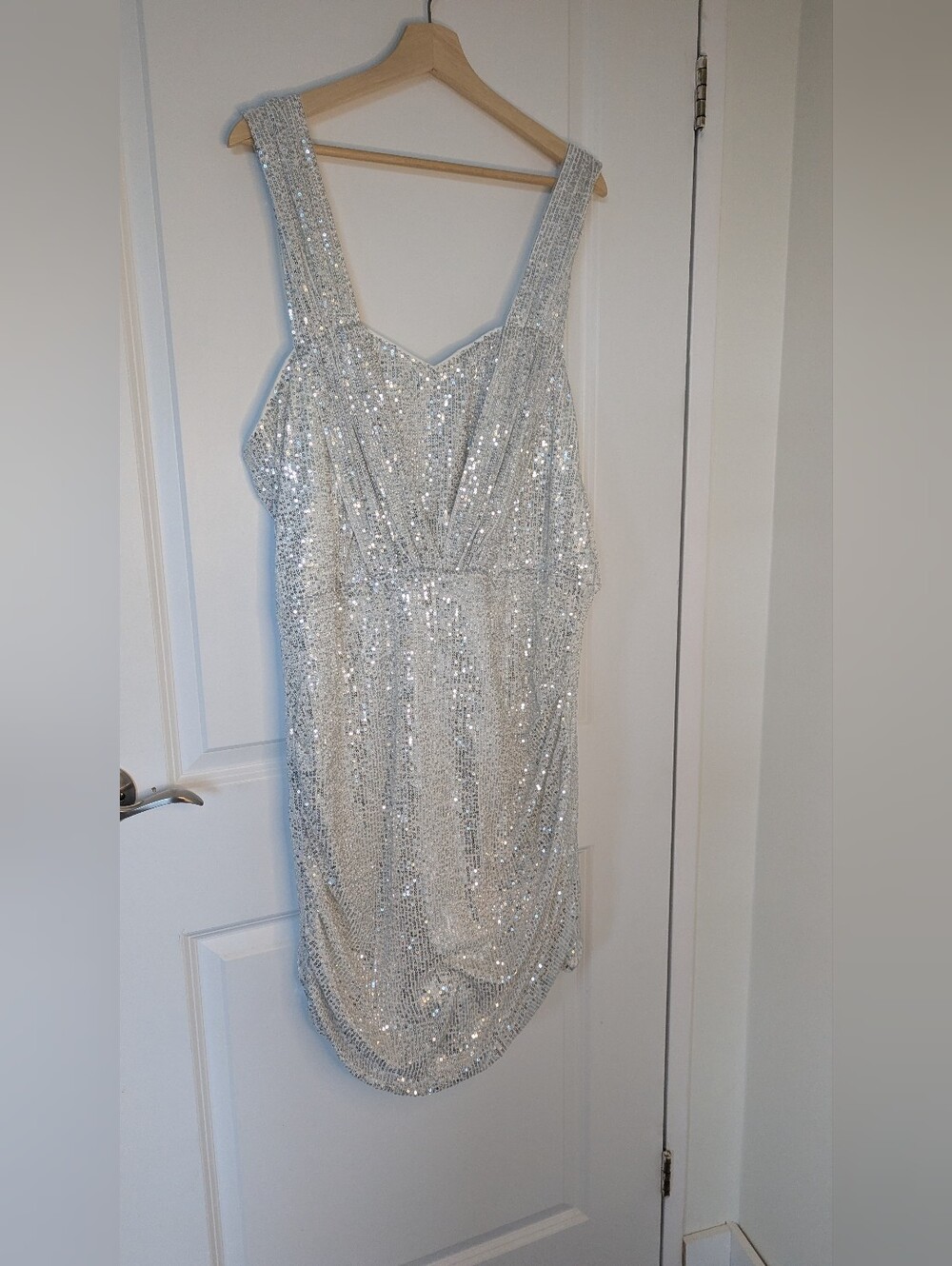 Glamaker Silver Sequin Ruched Bodycon Party Mini Dress | 4XL